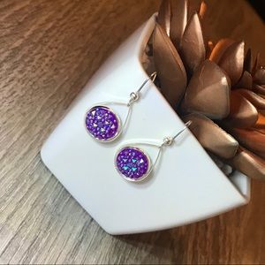 Purple/Green Iridescent Prism w/Silver Dangles